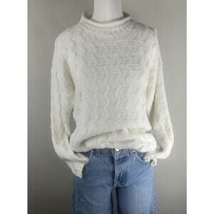 VTG Roll Neck Sweater Women Medium Fisherman Preppy 90s Chunky Indie Classic